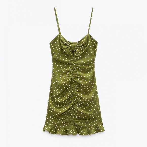 NWOT ZARA Green and White Polka Dot Dress - Picture 7 of 7